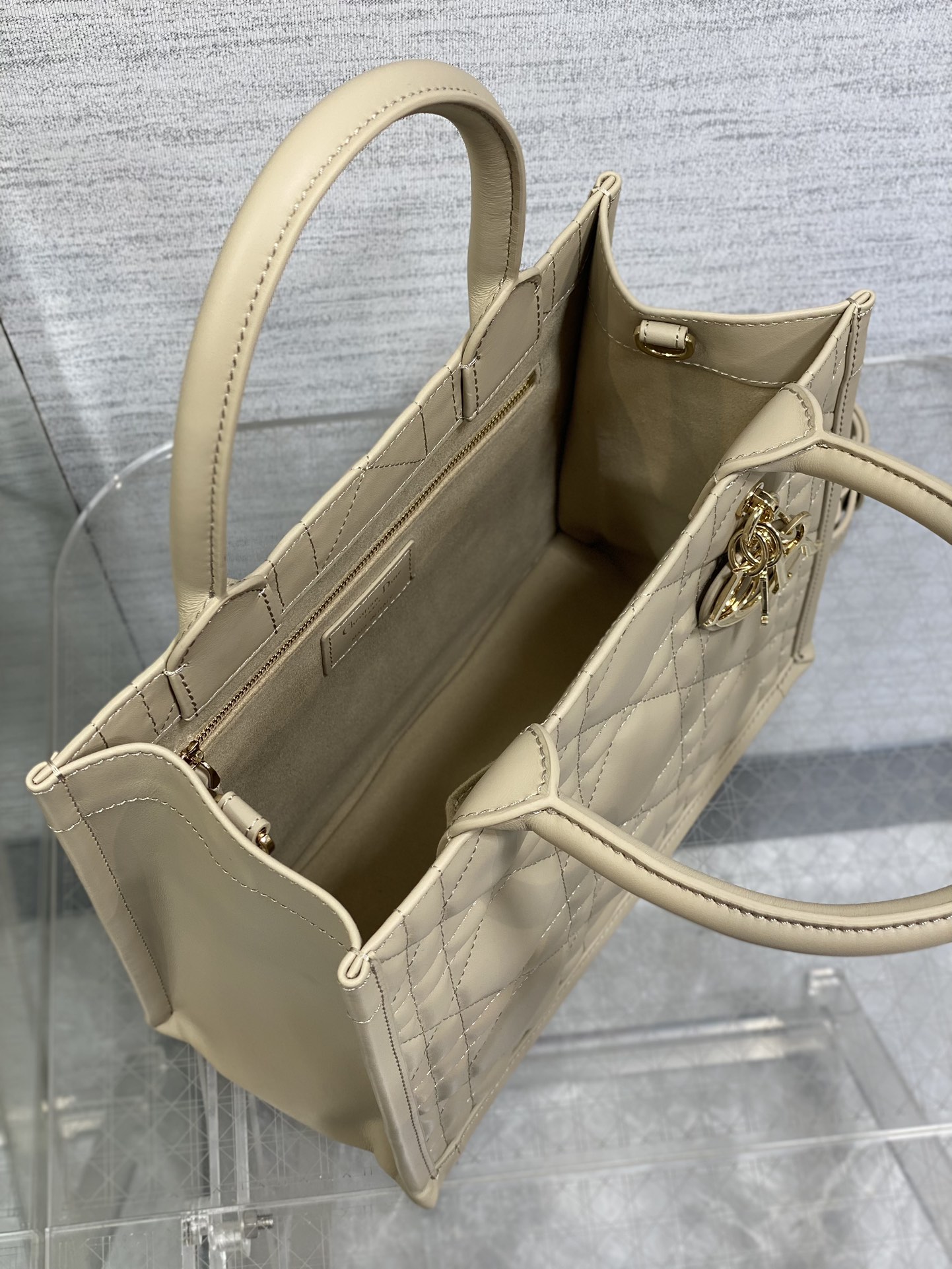 Small Dior Book Tote Bag Powder Beige Macrocannage Calfskin 